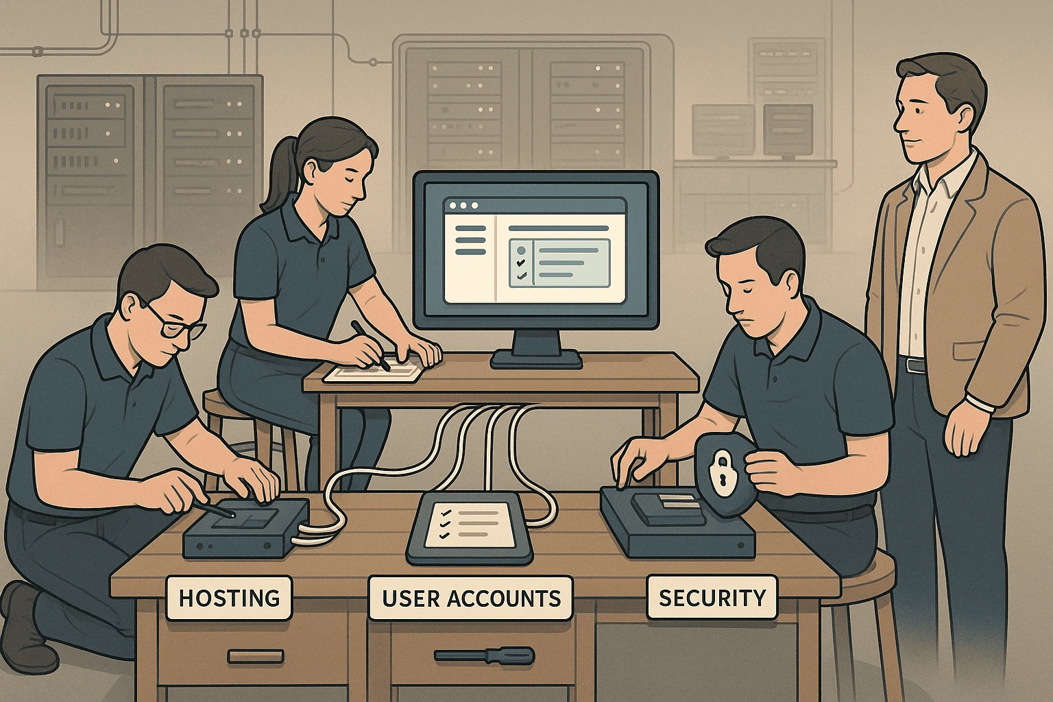 Des techniciens au travail